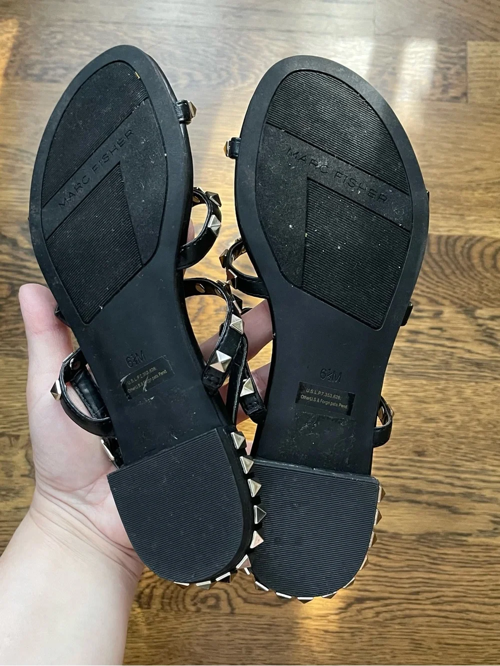Marc Fisher Black Pyramid Stud Strappy Sandals